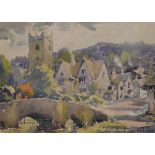 John Keenan - Watercolour - Castle Combe, signed, 26cm x 36cm, framed and glazed