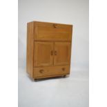 Ercol Golden Dawn elm cabinet, with fall front upper section, 82cm x 43cm x 110cm high