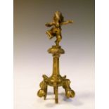 Unusual Indian bronze rattle, the handle modelled as a dancing elephant god Ganesh, over four ball-