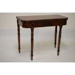 19th Century mahogany fold over tea table, 61cm wide