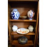 Assorted Oriental ceramics to include; Chinese blue and white porcelain prunus ginger jar and cover,