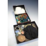 Assorted costume and dress jewellery to include; bead necklaces, cameo brooch, paste tiger bar