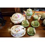 Royal Crown Derby 'Derby Posies' sauce tureen and covered dish, together with a Coalport coffee