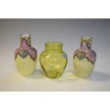 Pair of late 19th/early 20th Century opaque yellow vases having Persian inspired enamel decoration
