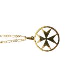 Yellow metal Maltese Cross pendant, indistinctly stamped, together with a yellow metal fancy curb