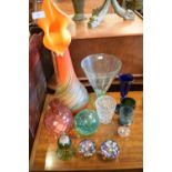 Assorted glassware to include; a tall 'Jack-in-the-Pulpit vase, 53cm high, soda glass vase,