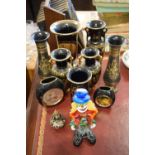 Assorted ceramics to include; Greek gold-embellished vases, together with a Murano glass clown and