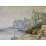19th Century watercolour depicting a paddle steamer and river landscape, 11cm x 16.5cm, together