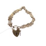 Yellow metal gate-link bracelet with 9ct gold padlock, 15.7g approx