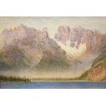20th Century School - Watercolour - Mountain scene with lake, 69.5cm 101cm, framed and glazed