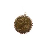 Gold Coin - George V Sovereign 1912, within rope-twist frame as pendant, 9.4g approx