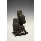 Heredities resin 'Pair of Owls' D109, 32cm high