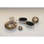 Assorted small silver to include; pair of late Victorian silver salts of gadrooned oval form,