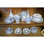 Quantity of Wedgwood blue jasper ornamental ware Christmas plates, etc