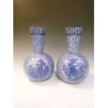 Pair of J. Kent (Fenton) 'Ye Olde Foley Ware' blue transfer-printed vases, 31cm high