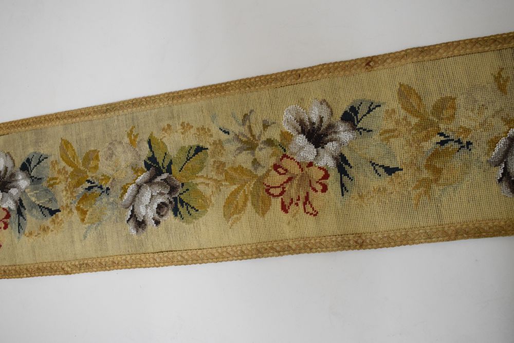 Needlework tapestry hanging, 24cm wide x 123cm high excluding brass hanging rail - Image 3 of 7