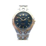 Seiko - Gentleman's stainless and gold-plated wristwatch, blue dial with date at 3, baton hour