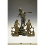 Large early 20th Century spelter figure of a sailor, 51cm high, together with a smaller pair (3)