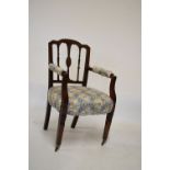 Late 19th/early 20th Century mahogany and brass inlaid open arm elbow chair