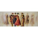 Contemporary oil on canvas - Ladies of Fashion, 60cm x 150cm, unframed