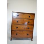 Good quality Victorian mahogany and ebonised inlaid chest of four long drawers on splayed bracket