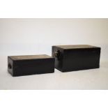 Military Interest - Two black-painted munitions boxes, the larger 69cm wide (2)