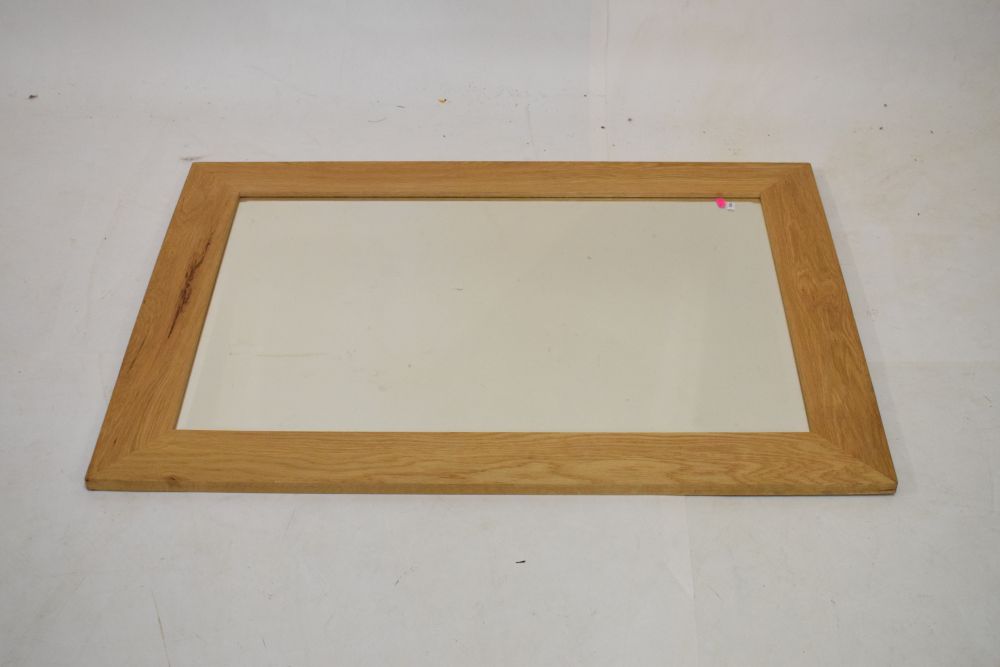 Good quality rectangular oak framed bevelled glass mirror, 76cm x 104cm overall