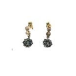 Pair of 9ct gold and diamond drop earrings, 1.5g gross approx