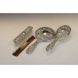 Elizabeth II silver four-piece dressing table set comprising hand brush, mirror, clothes brush and