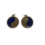 Pair of unmarked yellow metal and blue enamel 'Yin & Yang' pendants, each 17mm diameter, 7.3g