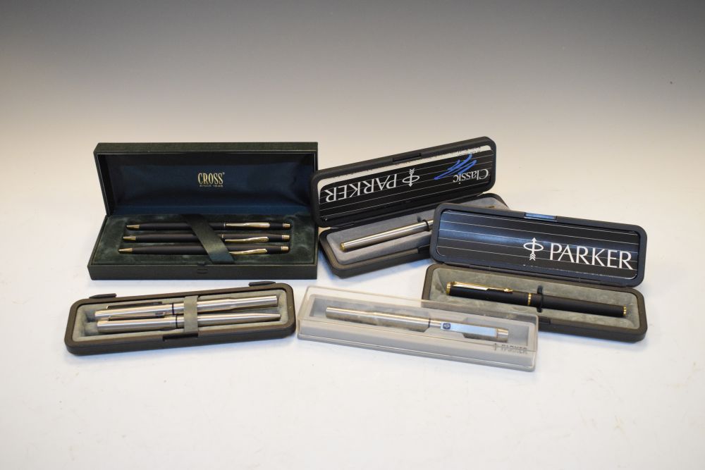 Collection of Parker pens, cased