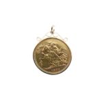 Gold Coin - Queen Victoria Sovereign 1899, within scroll frame as pendant, 8.9g approx