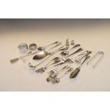 Assorted small silverware to include; toddy ladle, toasting or carving fork, fish slice, 20toz