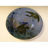 Japanese charger decorated with geese against a blue ground, 47cm diameter