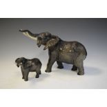 Two Beswick elephants - Elephant trunk stretching large No. 998, 26cm high and Smaller similar No.