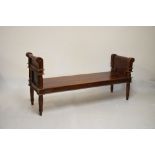 Carved stained pine window seat or hall bench, 171.5cm wide