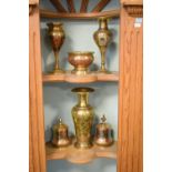 Quantity of Indian brass vases, the largest 24.5cm high