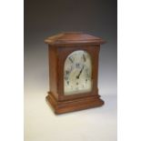 Early 20th Century oak-cased bracket clock, German three-chain chiming movement with gong rods, 40cm