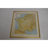 World War II printed silk map of France showing occupied area (second edition), 61cm x 54.5cm,