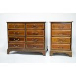 Two reproduction inlaid mahogany filing cabinets formed as faux chests of drawers, 51cm and 95cm