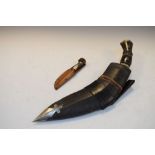 Indian horn handled dagger in leather scabbard containing two throwing daggers and one other