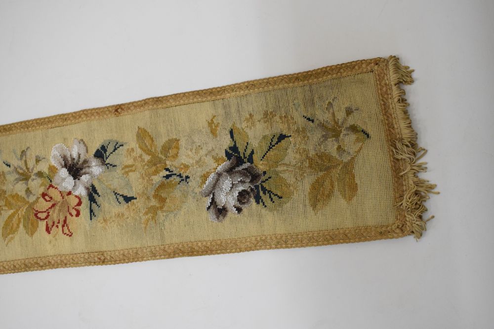 Needlework tapestry hanging, 24cm wide x 123cm high excluding brass hanging rail - Image 2 of 7