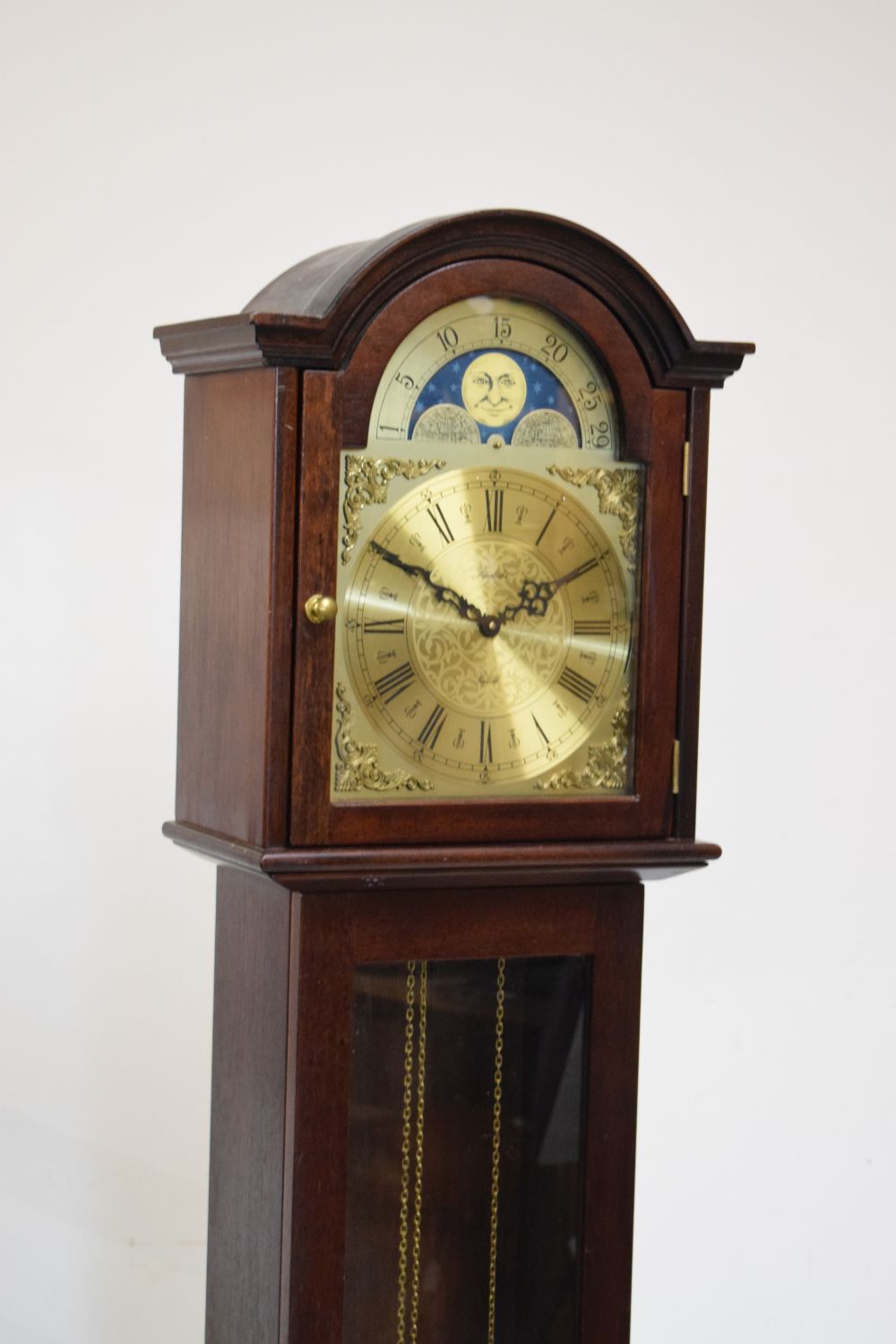 Reproduction mahogany cased chiming grandmother clock by Fenclocks, Suffolk, 179.5cm high