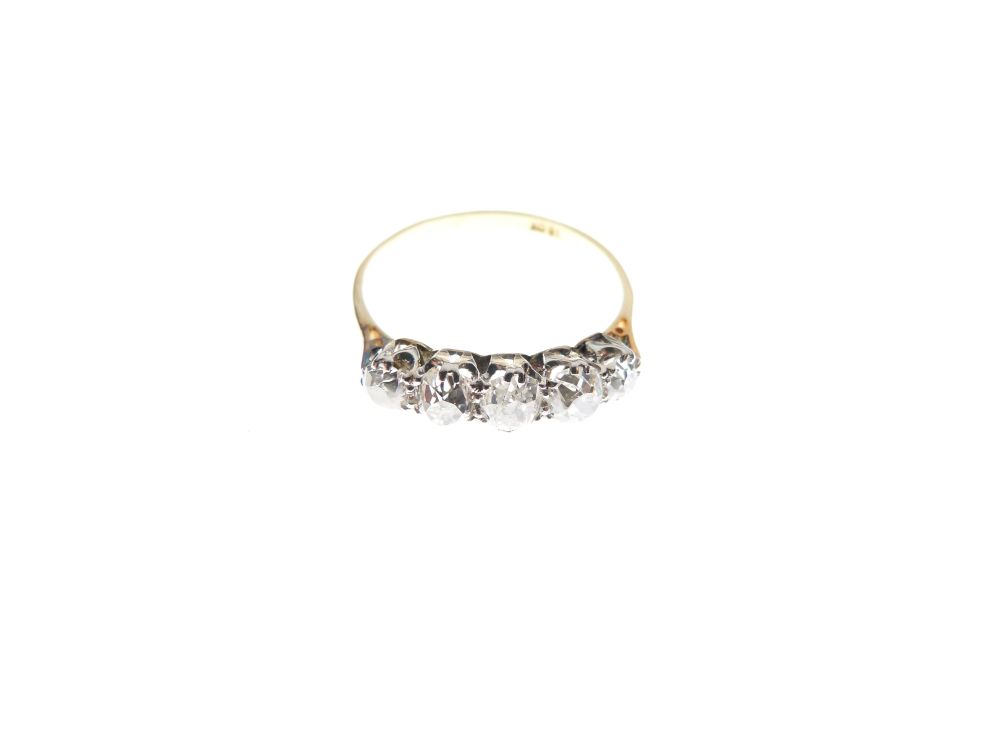 Yellow metal and five stone diamond dress ring, size Q½, 2.4g gross approx - Image 2 of 4