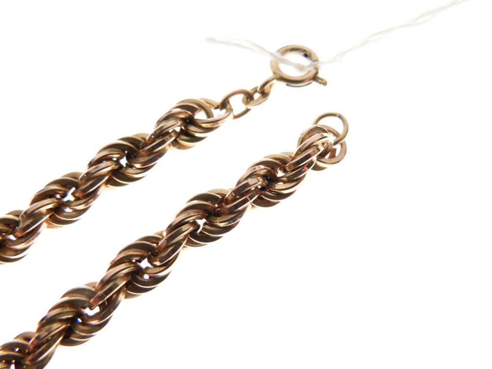 Yellow metal rope-link necklace stamped 9k, 56cm long, 30.2g approx - Image 3 of 4