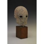 Mid 20th Century brutalist concrete bust on a copper clad wooden plinth, 41cm high