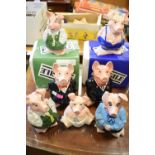 Wade Nat West piggy banks, set of five plus two duplicates, two with boxes (7)