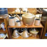 Assorted copper wares to include; two kettles, measures etc