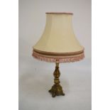 Brass table lamp of baluster form with foliate decoration, 93cm high including shade