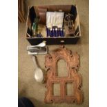 Assorted collectables to include; unusual carved triple photograph frame, 44cm high, stereoscope